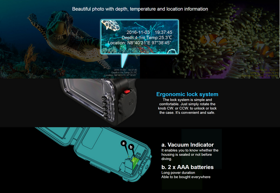 Underwater housing for smartphone camera