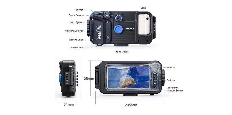 Underwater housing for smartphone camera